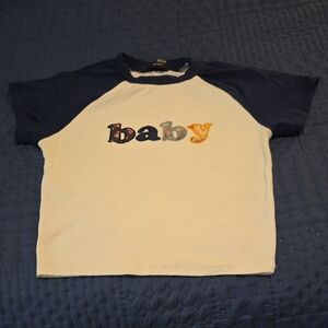 EUC FOREVER 21 JUNIORS NAVY/WHITE CROP TOP-SIZE LARGE